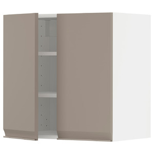 METOD Wall cabinet with shelves/2 doors, white/Upplöv matt dark beige, 60x60 cm