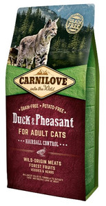 Carnilove Cat Duck & Pheasant Hairball Control Dry Food 6kg