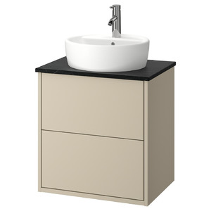 HAVBÄCK / TÖRNVIKEN Wash-stnd w drawers/wash-basin/tap, beige/black marble effect, 62x49x79 cm