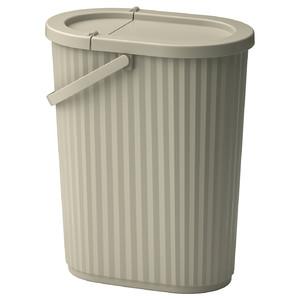 DAMMÄNG Bin with lid, grey-beige, 26 l