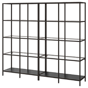 VITTSJÖ Storage combination, black-brown/glass, 200x36x175 cm