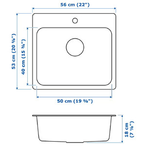 LÅNGUDDEN Inset sink, 1 bowl, stainless steel, 56x53 cm