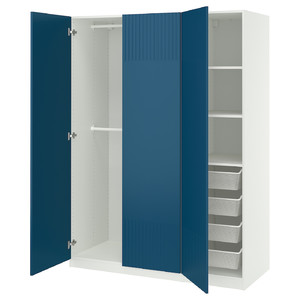 PAX / FYRUDDEN Wardrobe combination, white/blue, 150x58x201 cm