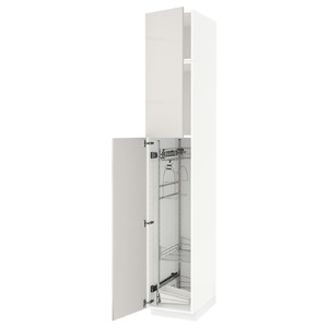 METOD High cabinet with cleaning interior, white/Ringhult light grey, 40x60x240 cm