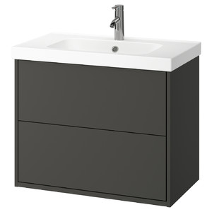 HAVBÄCK / ORRSJÖN Wash-stnd w drawers/wash-basin/tap, dark grey, 82x49x69 cm