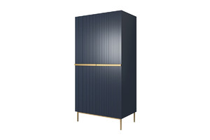 Wardrobe Nicole with Drawer Unit 100 cm, dark blue, gold legs