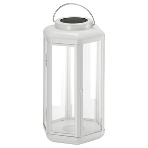 SOLVINDEN LED solar-powered table lamp, lantern/white, 28 cm