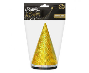Paper Party Hat 6pcs, holo gold, silver, black