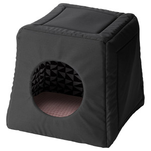 LURVIG Cat bed/house with cushion, black white/pink, 38x38x37 cm