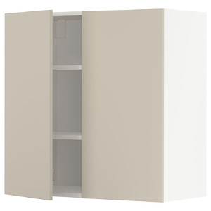 METOD Wall cabinet with shelves/2 doors, white/Havstorp beige, 80x80 cm