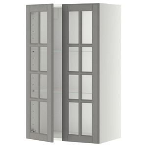METOD Wall cabinet w shelves/2 glass drs, white/Bodbyn grey, 60x100 cm