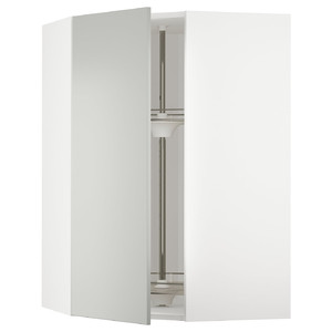 METOD Corner wall cabinet with carousel, white/Havstorp light grey, 68x100 cm