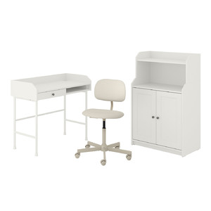 HAUGA/BLECKBERGET Desk and storage combination, and swivel chair white/beige