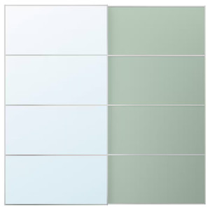 MEHAMN/AULI Pair of sliding doors, aluminium double sided/light green mirror glass, 200x201 cm