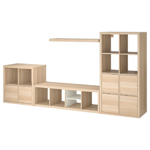 KALLAX / LACK Storage combination with shelf, white stained oak effect, 301x39x147 cm
