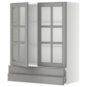METOD / MAXIMERA Wall cab w 2 glass doors/2 drawers, white/Bodbyn grey, 80x100 cm