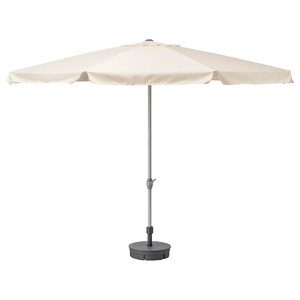 LJUSTERÖ Patio umbrella with base, beige, Grytö dark grey