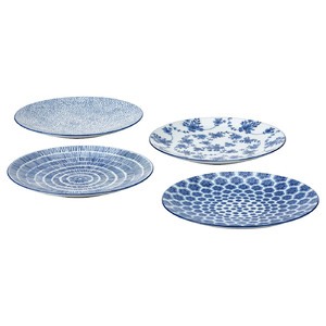 ENTUSIASM Side plate, patterned/blue, 18 cm, 4 pack