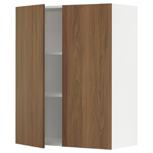 METOD Wall cabinet with shelves/2 doors, white/Tistorp brown walnut effect, 80x100 cm