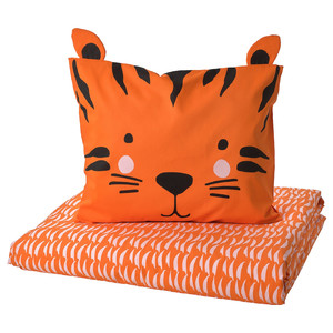 NATTHÄGER Duvet cover and pillowcase, orange/tiger, 150x200/50x60 cm