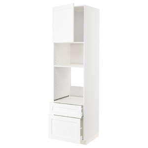 METOD / MAXIMERA High cab f oven/micro w dr/2 drwrs, white Enköping/white wood effect, 60x60x220 cm