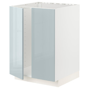 METOD Base cabinet for sink + 2 doors, white/Kallarp light grey-blue, 60x60 cm