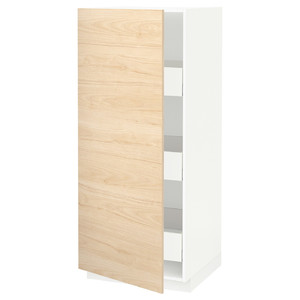 METOD / MAXIMERA High cabinet with drawers, white/Askersund light ash effect, 60x60x140 cm