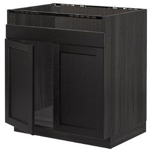 METOD Base cab f HAVSEN double bowl sink, black/Lerhyttan black stained, 80x60 cm