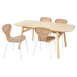 VOXLÖV / ÄLVSTA Table and 4 chairs, light bamboo/rattan white, 180x90 cm