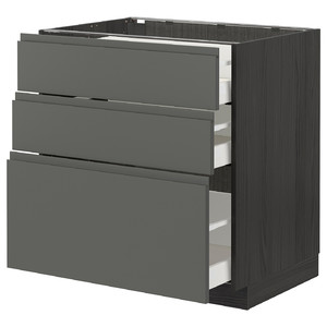 METOD / MAXIMERA Base cabinet with 3 drawers, black/Voxtorp dark grey, 80x60 cm