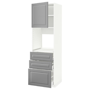 METOD / MAXIMERA High cab f oven w door/3 drawers, white/Bodbyn grey, 60x60x200 cm