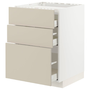 METOD / MAXIMERA Base cab f hob/3 fronts/3 drawers, white/Havstorp beige, 60x60 cm