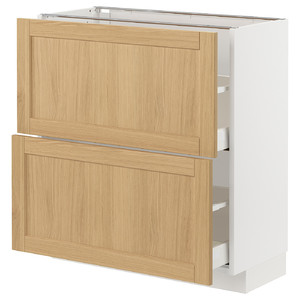 METOD / MAXIMERA Base cabinet with 2 drawers, white/Forsbacka oak, 80x37 cm
