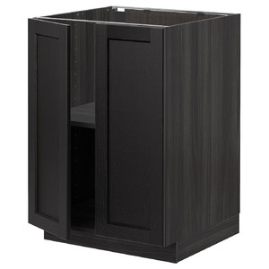 METOD Base cabinet with shelves/2 doors, black/Lerhyttan black stained, 60x60 cm