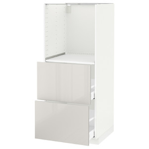 METOD / MAXIMERA High cabinet w 2 drawers for oven, white/Ringhult light grey, 60x60x140 cm