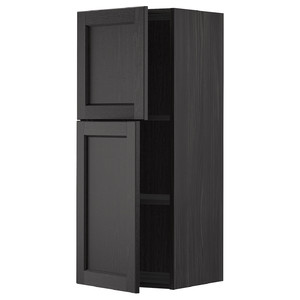 METOD Wall cabinet with shelves/2 doors, black/Lerhyttan black stained, 40x100 cm