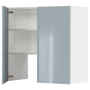 METOD Wall cb f extr hood w shlf/door, white/Kallarp light grey-blue, 80x80 cm