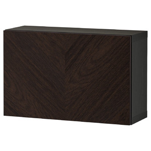 BESTÅ Shelf unit with door, black-brown Hedeviken/dark brown stained oak veneer, 60x22x38 cm