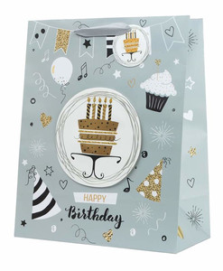 Gift Bag Happy Birthday 180x230 1pc, assorted patterns