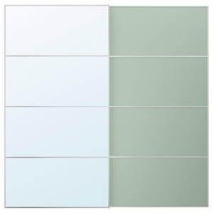 MEHAMN/AULI Pair of sliding doors, aluminium double sided/light green mirror glass, 200x201 cm