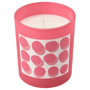 BLODBOK Scented candle in glass, Strawberry/bright pink, 45 hr