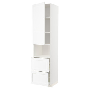 METOD / MAXIMERA Hi cab f micro w door/2 drawers, white Enköping/white wood effect, 60x60x240 cm