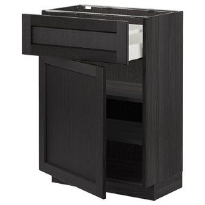 METOD / MAXIMERA Base cabinet with drawer/door, black/Lerhyttan black stained, 60x37 cm