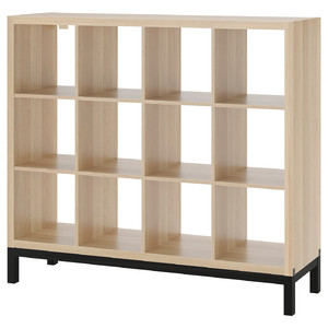 KALLAX Shelving unit with underframe, white stained oak effect/black, 147x129 cm