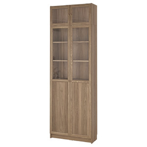 BILLY / OXBERG Bookcase with glass doors, oak effect/clear glass, 80x30x237 cm