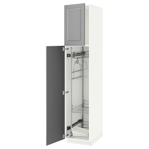 METOD High cabinet with cleaning interior, white/Bodbyn grey, 40x60x200 cm