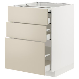 METOD / MAXIMERA Bc w pull-out work surface/3drw, white/Havstorp beige, 60x60 cm