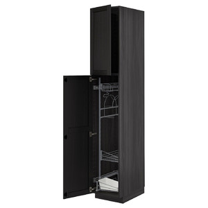 METOD High cabinet with cleaning interior, black/Lerhyttan black stained, 40x60x220 cm