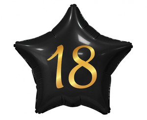 Foil Balloon Black-Gold Star Number 18 Birthday 19" 44cm
