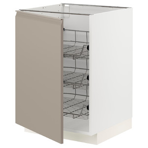METOD Base cabinet with wire baskets, white/Upplöv matt dark beige, 60x60 cm